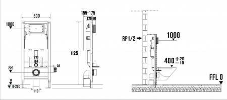 Сенсорная система инсталляции для подвесного унитаза 500х1125 (3 в 1) Terminus Сургут - фото 9