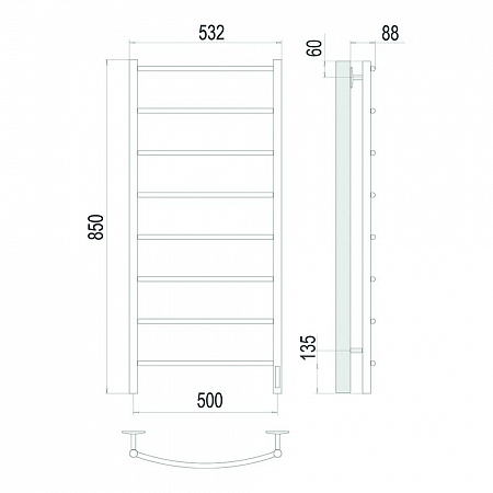 Классик П8 500х850 Электро (quick touch) Полотенцесушитель TERMINUS Сатин Сургут - фото 4