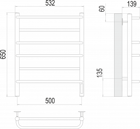 Евромикс П6 500х650 Электро (quick touch) Полотенцесушитель  TERMINUS Сургут - фото 3