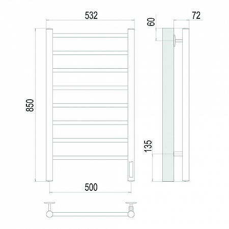 Аврора П8 500х850 Электро (quick touch) Полотенцесушитель TERMINUS Сатин Сургут - фото 4