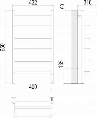 Полка П6 400х650 Электро (quick touch) Полотенцесушитель  TERMINUS Сургут - фото 3