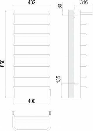 Полка П8 400х850 Электро (quick touch) Полотенцесушитель  TERMINUS Сургут - фото 3