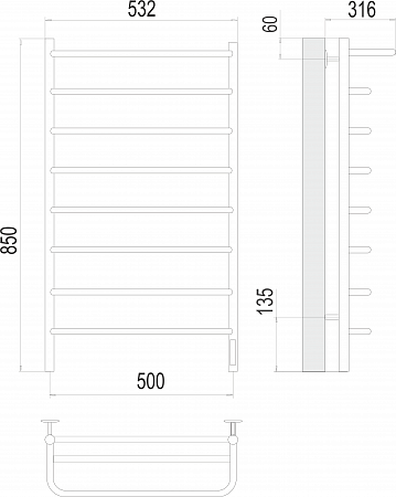 Полка П8 500х850 Электро (quick touch) Полотенцесушитель  TERMINUS Сургут - фото 3
