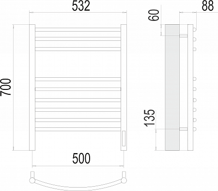 Классик П9 500х700 электро (sensor quick touch)  Полотенцесушитель TERMINUS Сургут - фото 3