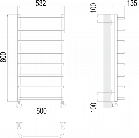 Стандарт П8 500х800  Полотенцесушитель  TERMINUS Сургут - фото 3