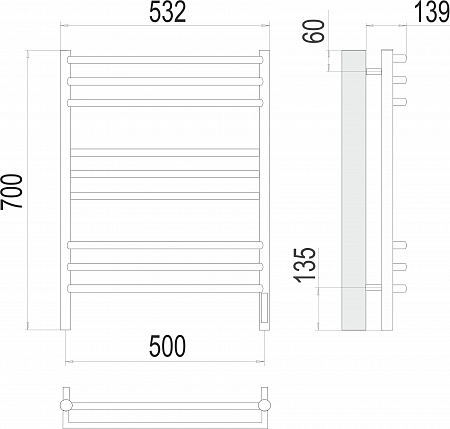 Прато П9 500х700 электро (sensor quick touch) Полотенцесушитель  TERMINUS Сургут - фото 3