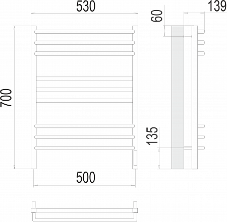 Соренто П9 500х700 электро (sensor quick touch) Полотенцесушитель  TERMINUS Сургут - фото 3