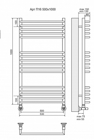 Арт П16 500х1000 Полотенцесушитель  TERMINUS Сургут - фото 3