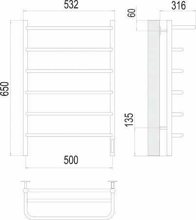 Полка П6 500х650 Электро (quick touch) Полотенцесушитель  TERMINUS Сургут - фото 3